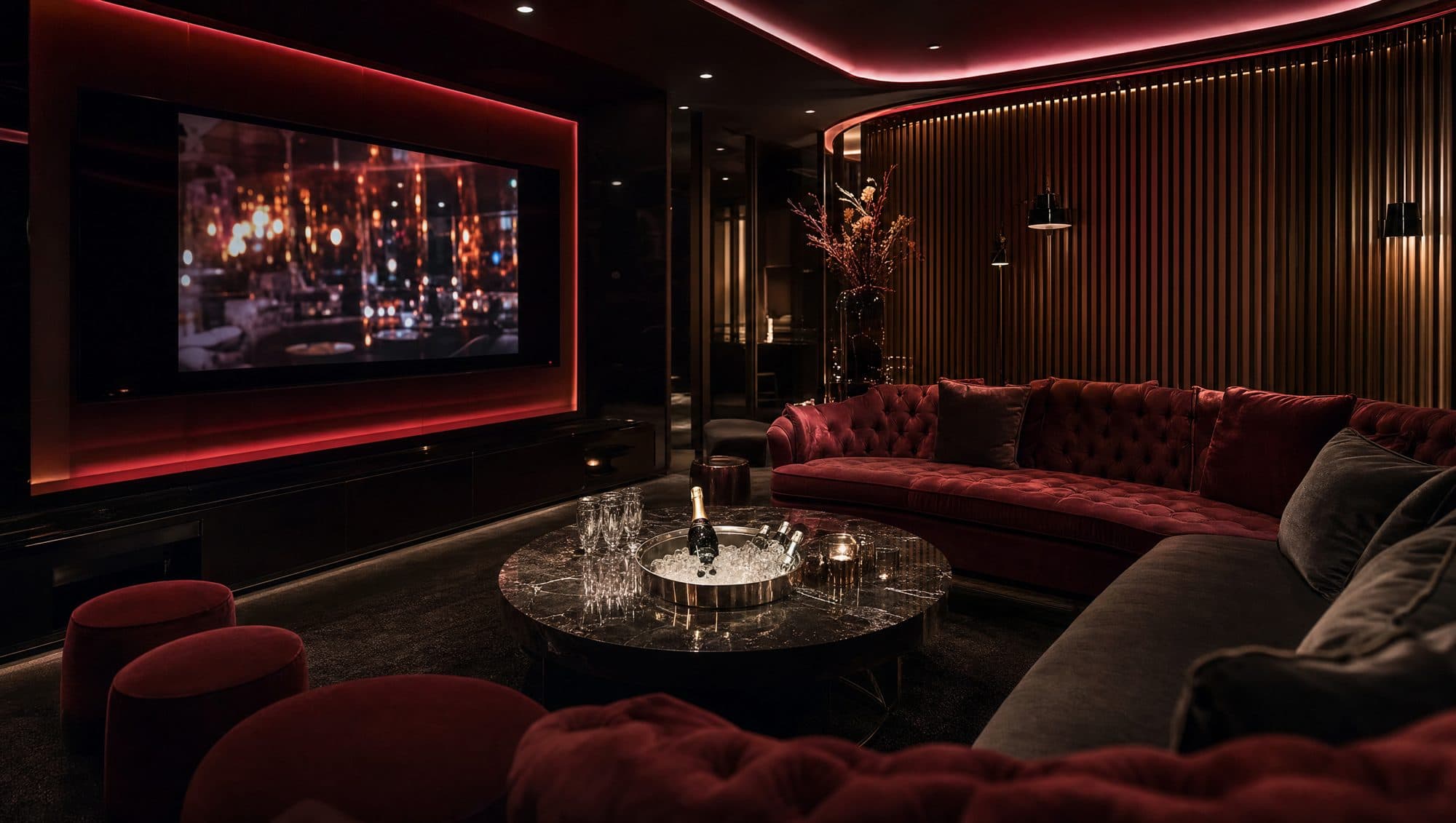 강남 스피드 텐카페 VIP 룸 - 원형 소파와 대형 스크린